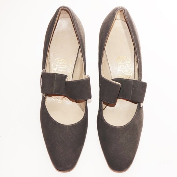 Vintage Gray Shoes Hammered Silver Buckles 7 AA - Picture 3 of 8